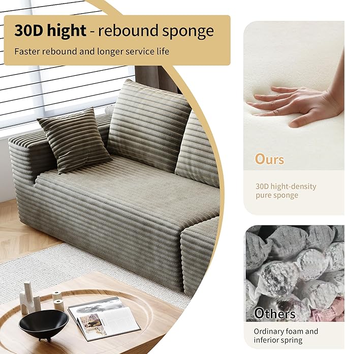 168.5 U Shaped Cloud Sectional Sofa for Living Room Plush Corduroy Cover Fluffy Memory Foam Cushions No Assembly Required Modular Chaise Lounge Oversized Comfortable Couches Set Camel