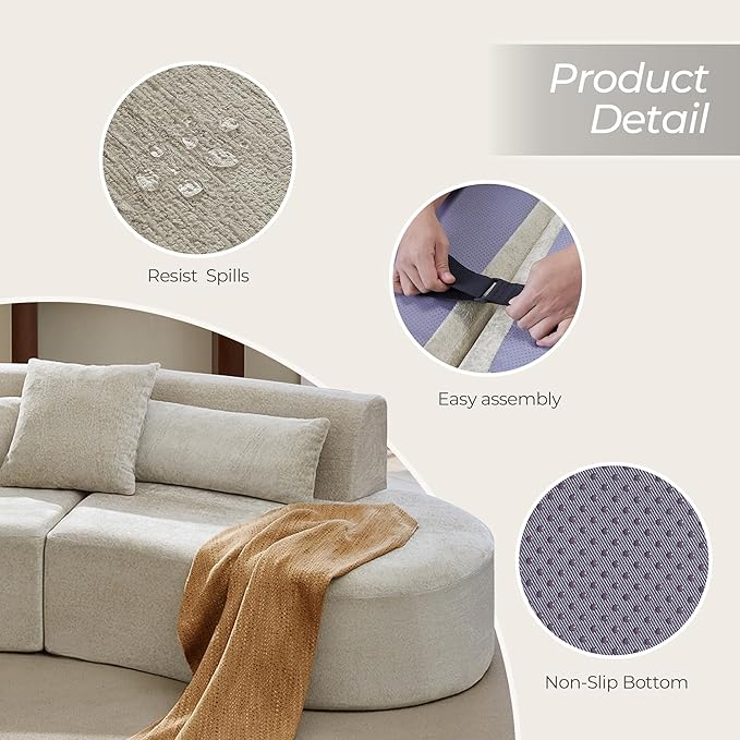 CHITA Curved Sectional Sofa with Lumbar Pillows Modular Cloud Boneless Couch with 2 Throw Pillows Modern Comfy Chenille Loveseat for Living Room Bedroom Office No Assembly Required Pearl Gray