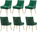 Velvet Dining Chairs Set of 6 Gold LegsUpholstered Velvet Accent Chairs Pleated Back Design &amp Gold Pull Handle Mid Century Modern Chairs for Dining/Kitchen/Living RoomGreen