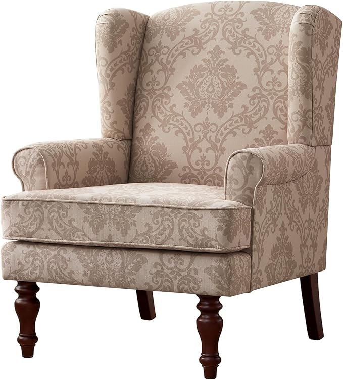HUIMO Printed Wingback Accent Chair Linen Upholstered High Back Armchair Comfy Reading Chair for Living Room Bedroom Study 300lbs Weight Capacity (1 Brown Floral)