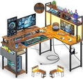 Small L Shaped Gaming Desk with Power Outlets 48 Reversible L Shaped LED Computer Desk with Monitor Stand &amp Storage Shelf Corner Gamer Desk Home Office Desk with Storage Bag Rustic Brown