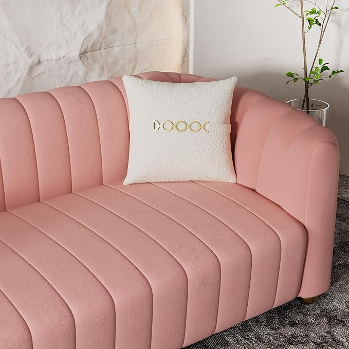 Luxury Velvet Sofa for Living Room 84 Mid-Century Modern Couch 3 Seater Sofa with Gold Legs &amp 2 Pillows Sectional 3 Seater Couch Upholstered Sofa for Living Room Home Office Apartment Pink