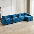 146.5 L Shaped Couch Modular Sectional Sofa Comfy Chenille Cloud Couch with Movable Ottoman and Pillow Modern 4-Seater Deep Seat Sofa for Living Room (BlueL Shaped Sofa)