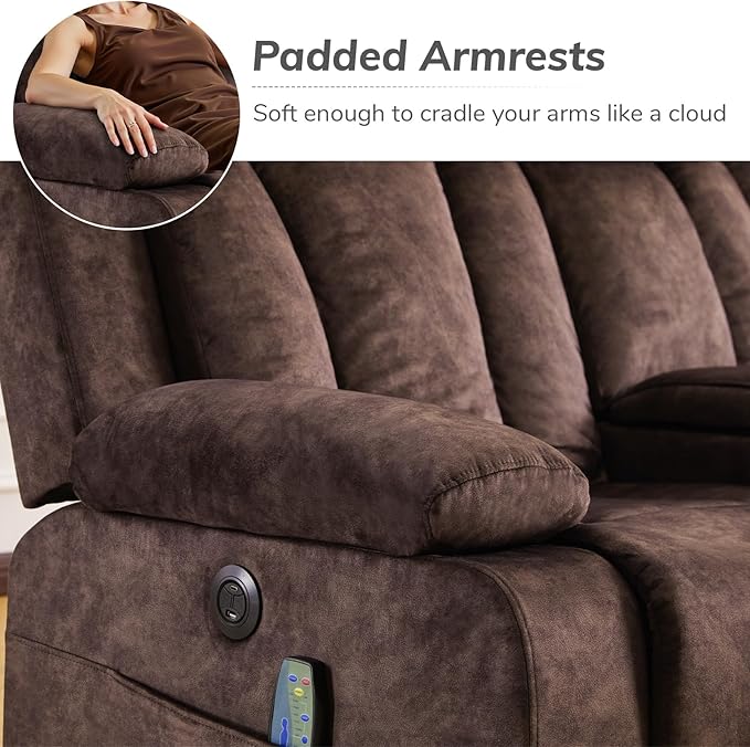 Power Recliner Sofa with Drop Down Table Heat &amp Massage Reclining Sofa Couch with Cup Holders USB &amp Type-C Ports Recliner Couch for Living Room RV Office Apartment
