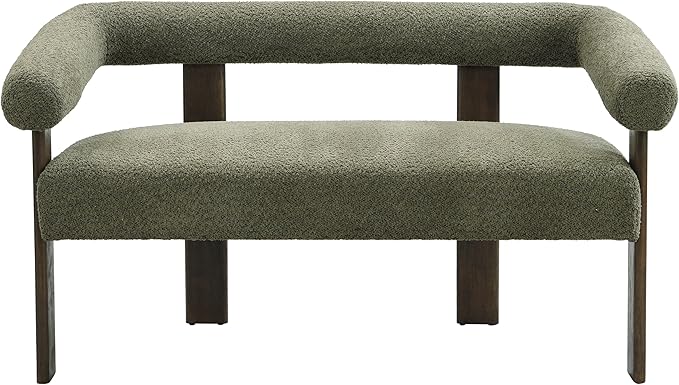 GDFStudio 53.25 Loveseat Sofa with Round Boucle Rrmrest Lightweight Upholstered Small Couch with Rubber Wood Frame Modern Couch with Deep Seat for for Living Room Bedroom Green