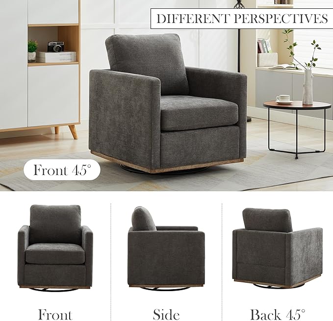 Aoiy &amp Wifon 30.7 W Swivel Accent Chair Mid Century Modern Swivel Chair for Living Room Comfy Small Accent Chair Wavy Chenille Charcoal