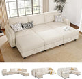KKL 6 Seaters Sofa Bed for Living Room - Sofa Couch with Storage Ottoman Convertible L/U-Shaped Sleeper Couch for Living Room Modern Reversible Design Beige