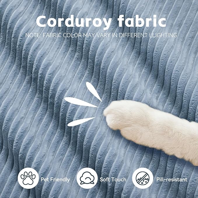 35.4 Middle Position Sofa Splicing Combination Corduroy Couch with 1 Lumbar Pillow Accessories for Modern Home Decor(Blue)