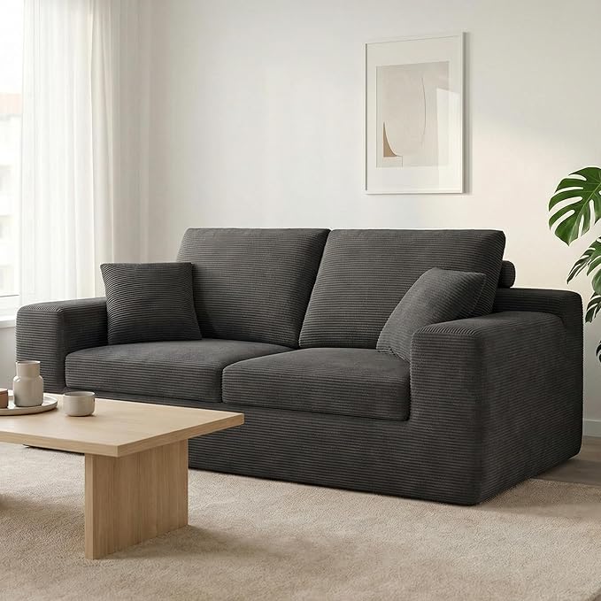 LIKIMIO Loveseat Sofa in a Box 78 Cloud Boneless Couch for Living Room with 30 Comfy Deep Seat Modern Upholstered Corduroy Sofa for Apartment Home Office No Assembly Dark Grey