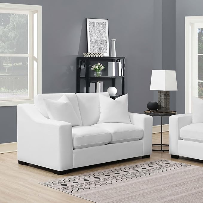 Coaster Home Furnishings - Ashlyn - Wood &amp Fabric - Upholstered Loveseat with Sloped Armrests and Reversible Seat Cushions - Living Room - White - 509892