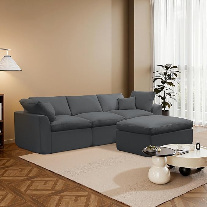 112 Cloud Sectional Couches for Living Room Modern Modular Sectional Sofa with Ottoman Boneless Cloud Couch with Comfy Deep Seats Fluffy Chenille L-Shape Sofa Couch for Living RoomDarkgrey