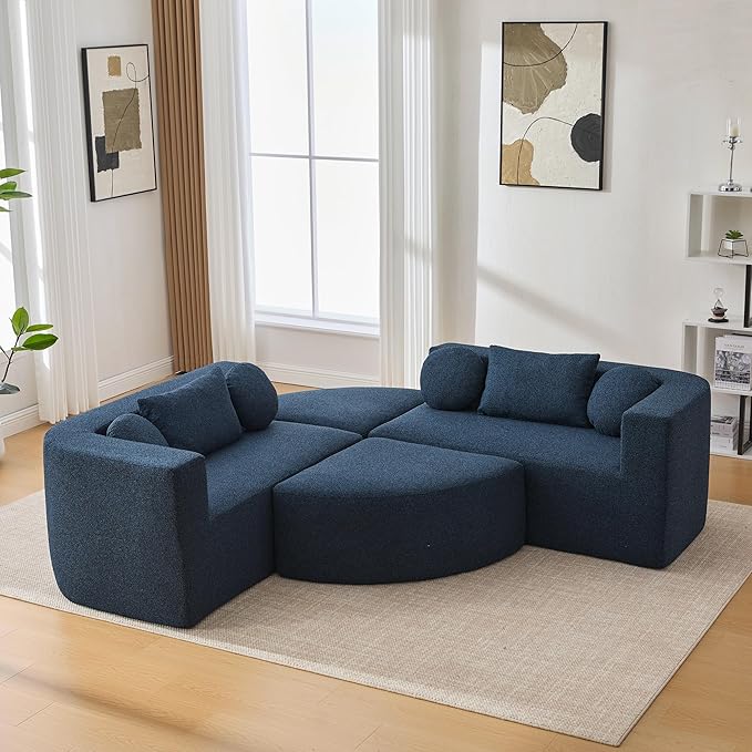 Boneless Couch Modular Sectional Sofa 114.9 Free-Combined Sofa Couch Sofa Bed Compression Sofa with Deep Seating and Curved Design for Living Room (Blue#20)