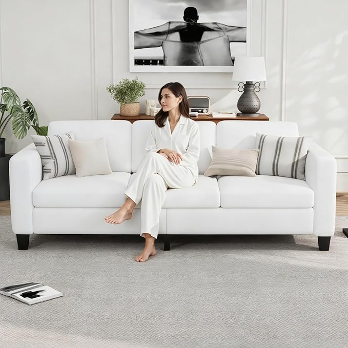 Sectional Sofa Couches for Living Room - 3-Seat White L-Shaped Modern Sofa Couch with Reversible Storage Ottoman &amp Storage Pockets for Living Room Apartment Studio or Small Space | small couch