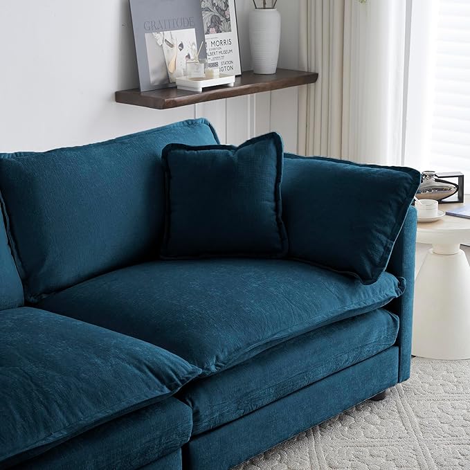 ERYE Shaped Oversized Sectional Sofa Modern Deep Seat Reversible Chaise Sofa&ampCouch with Movable Ottoman Modular Sleeper Upholstered Couch for Living Room Apartment Studio Office 146.5 Blue/
