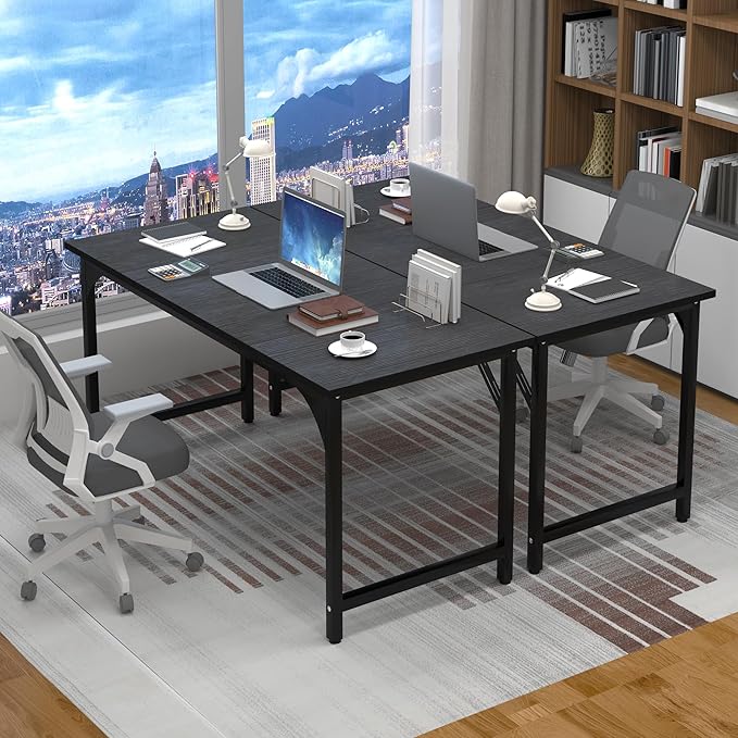 StarGraph Home Office Desks 47 Inch Large Office Desk with Sturdy Metal Frame Modern Computer Desk Gaming Study Writing Work from Home Desks Black
