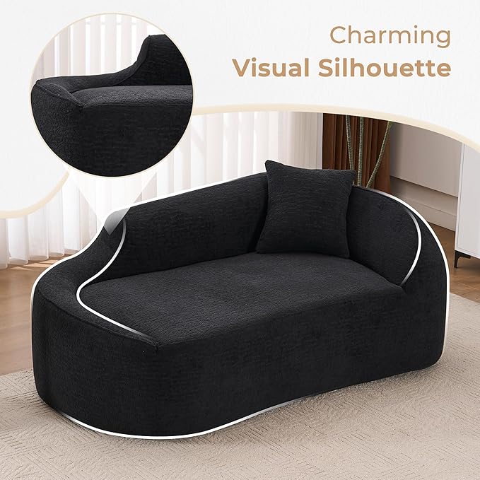 DEINPPA Modern Chaise Lounge with Pillow Chenille Comfy Cloud Couch for Living Room Bedroom Apartment No Assembly Needed-Black | Lasting Support