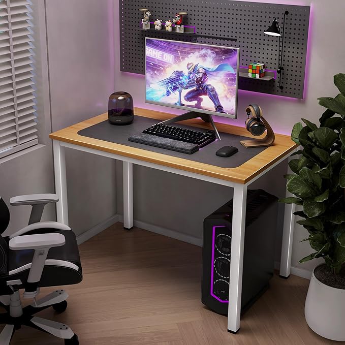 40 Inch Computer Desk Small Home Office Desk with Deeper Desktop Study Writing Gaming Table Modern Simple PC Desk for Office Home Bedroom Easy Assembly Adjustable Feet Oak