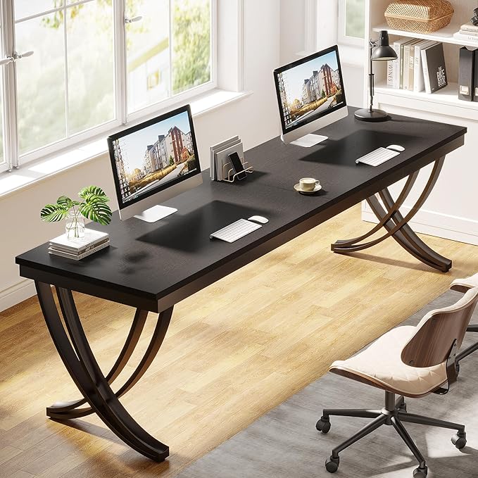 Tribesigns 2 Person Computer Desk 78.7-Inch Extra Long Desk Large Double Desk for Two People Workstation with Stylish Legs (Black)