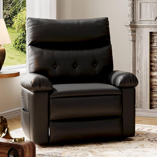 GarveeHome Recliner Chair - PU Leather Recliner for Adults Manual Lazy Recliner Chair with Overstuffed Comfort Arm and Back for Living Room Bedroom