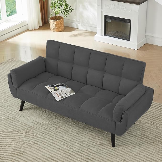 Sofa Couch for Living Room 74.8 Linen Tufted Modern Comfy Couch with Pillow-Top Armrest 3 Seater Upholstered Sofa for Small Spaces Office Apartment Dark Gray