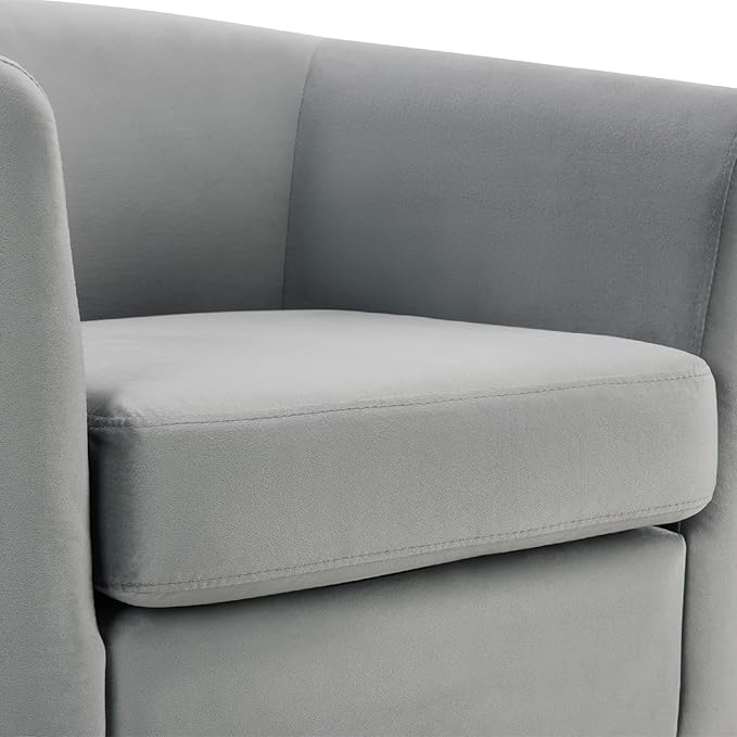 Velvet Accent Chair with Ottoman Modern Barrel Armchair Plush Lounge Chair for Living Room Bedroom Reading Nook 4 Colors (Gray)