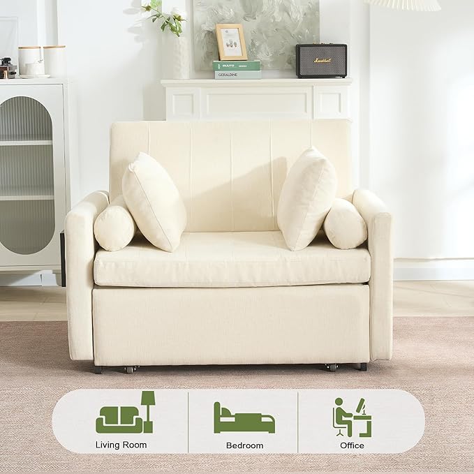 45 Oversize 3-in-1 Sleeper Chair 75 Long Pull-Out Sleeper Sofa Bed with Wing Table and Side Pocket for Living Room Bedroom Small Space Beige
