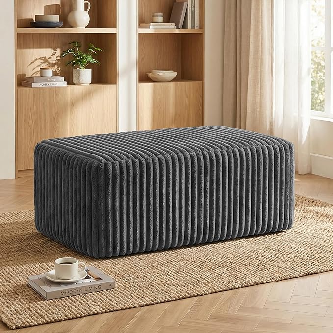 35.5 Plush Corduroy Ottoman Upholstered Cloud Ottoman for Boneless Couch in a Box Modular Sectional Couches for Living Room Compressed Memory Foam No Assembly RequireGrey