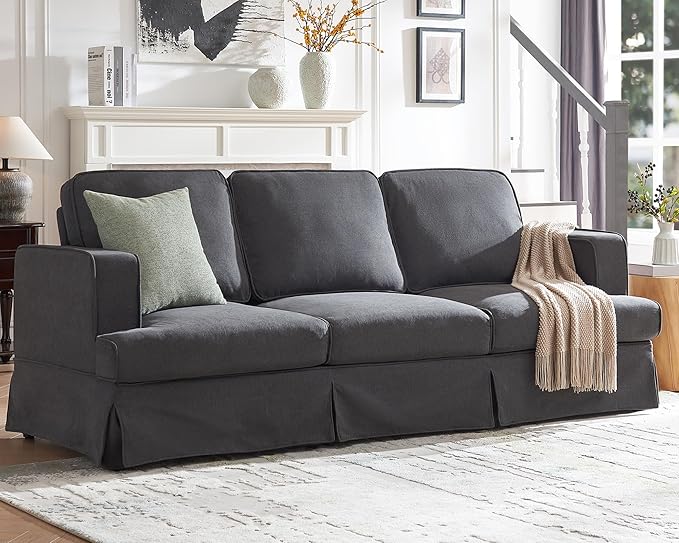 AMERLIFE Modern Sofa 89 inch Slipcovered Sofa 3 Seater Sofa Comfy Couch for Living Room Office Linen Grey Oversized Couch