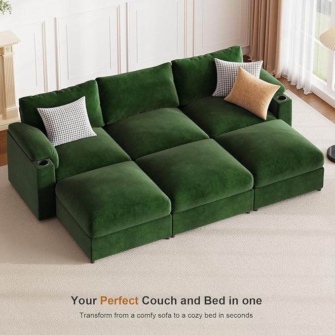 Modular Sectional Sofa Cloud Couch Changeable Couch Ottoman to Extend Your Sofa (Green)