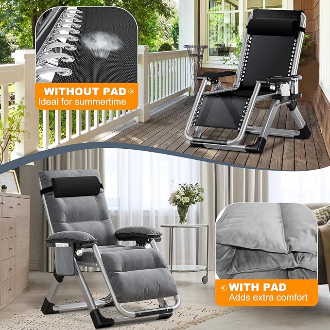 LILYPELLE Comfy Folding Chair Folding Lounge Chair for Bedroom and Living Room Reclining Patio Chairs with Removable Cushion for Indoor Outdoor