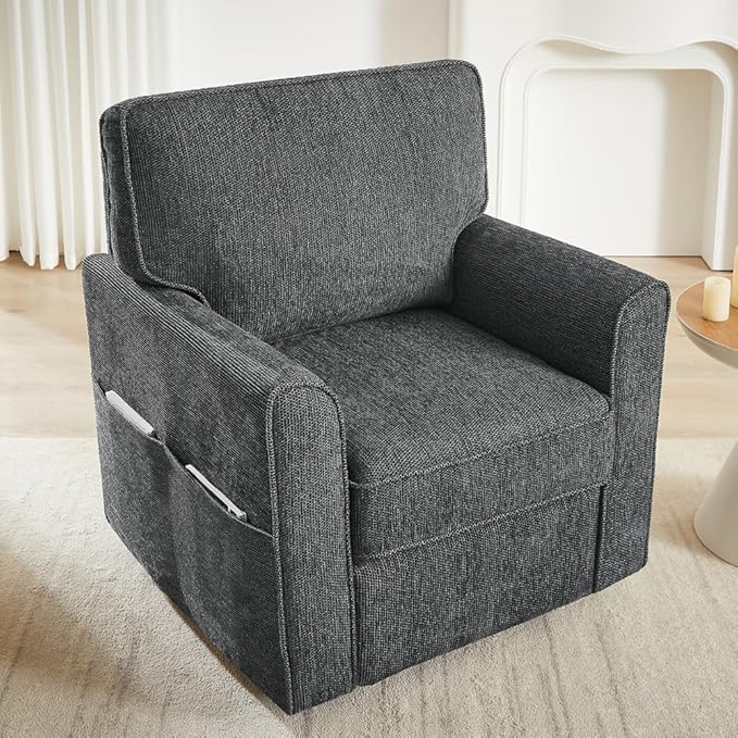 Swivel Accent Chair 360°Swivel Barrel Chair Modern Upholstered Armchair Makeup Accent Chair for Bedroom with Side Pockets for Living Room Bedroom Office and Hotel (Grey)