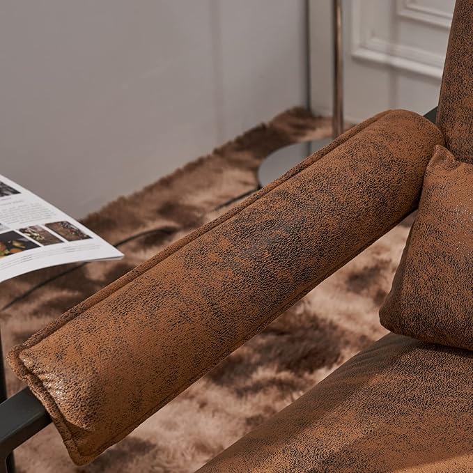 Karl home Mid-Century Accent Chair Bronzing Cloth Arm Chair with Metal Legs Thick Padded Sofa Chair Lounge Chair with Pillow for Living Room Bedroom Belcony Bronzing Brown