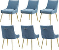Velvet Dining Chairs Set of 6 Gold LegsUpholstered Velvet Accent Chairs Pleated Back Design &amp Gold Pull Handle Mid Century Modern Chairs for Dining/Kitchen/Living RoomLight Blue