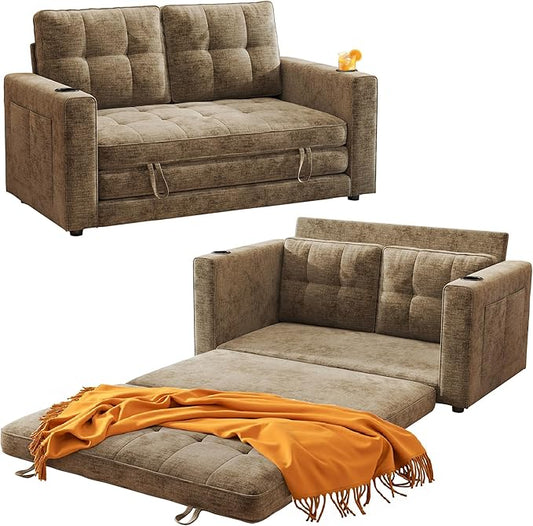 WorthFurni Convertible Sofa Bed Folding Sofa Bed 2 in1 Pull Out Loveseat Sleeper Sofa Floor Sofa Bed for Small Spaces Folding Couch Bed with Pillows for Living Room Bedroom - Brown