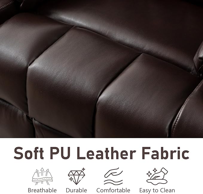 Oversized Power Recliner Chair for Big and Tall 400 LBS 25.5 Extra Wide Electric Lift Chair with Heat and Massage Dual Motor 180° Lay Flat Recliner Living Room Sofa PU Leather Big Recliner