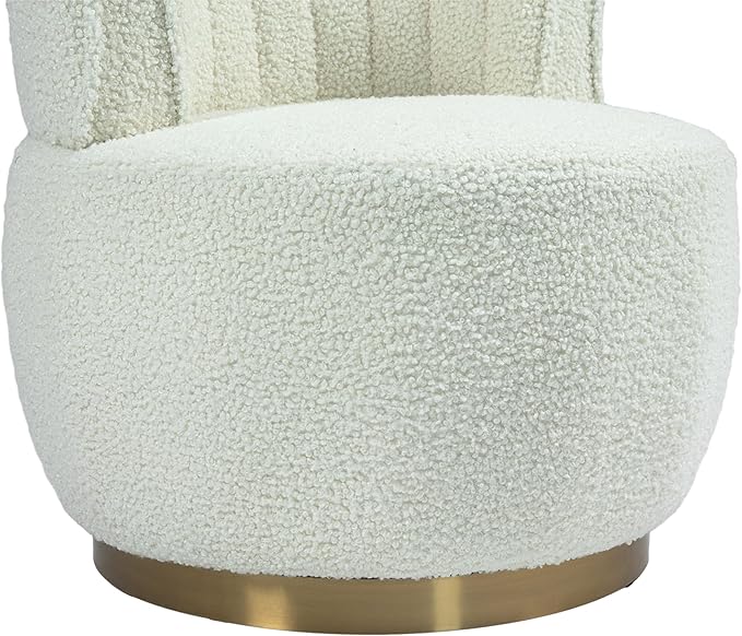 Swivel Barrel Chair White Teddy Modern Accent Chair Round Upholstered Comfy Side Chair Sherpa Chair with Gold Base for Nursery Living Room Bedroom Office Waiting Room Hotel White