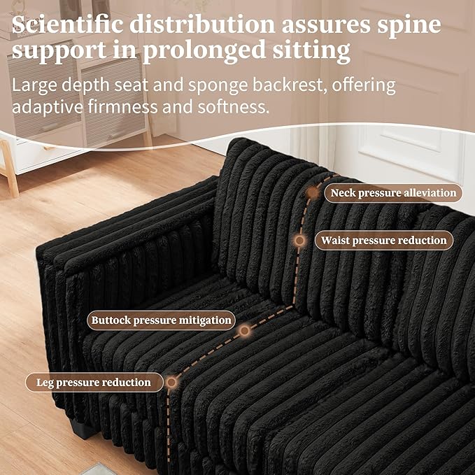 137 Cloud Couch Modular Sectional Sofa U Shaped Sectional Couch with Movable Ottoman Modern Large Convertible Comfy Faux Rabbit Fur 6 Seat Couches for Living Room Bedroom (Black)