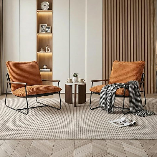 HOMPUS Modern Accent Chair Set of 2 Cozy Sling Accent Chair Living Room Chairs with Upholstered Soft Cushion &amp Metal Frame Comfy Reading Chair for Living Room Balcony Easy Assembly Brown