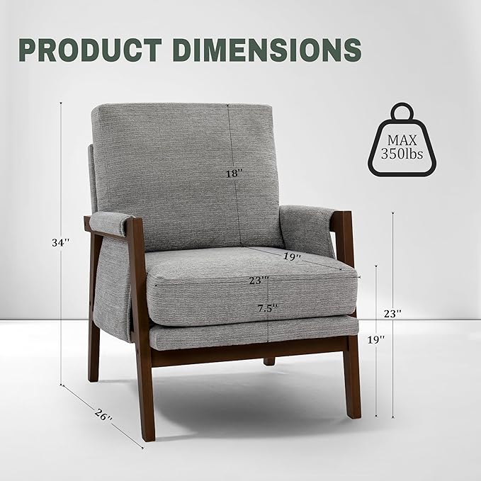 Grey Accent Chair for Bedroom &amp Living Room Mid Century Modern Accent Arm Chair Upholstered Anthropologie Accent Chair with Solid Wood Frame Fabric