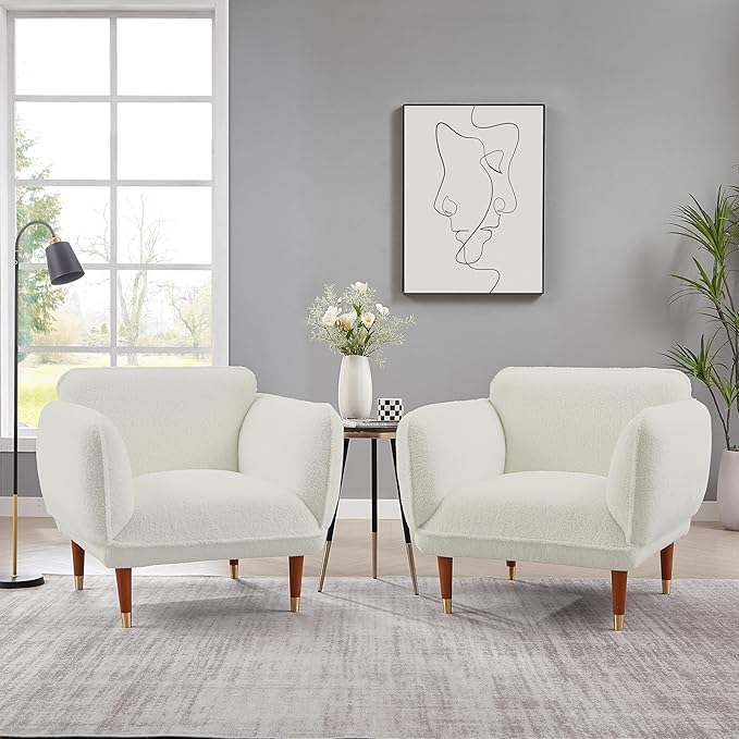Gold Legs White Accent Chair Modern Lounge Chair Teddy Comfort Sherpa Chair Bedroom Living Room Chair Armchair White