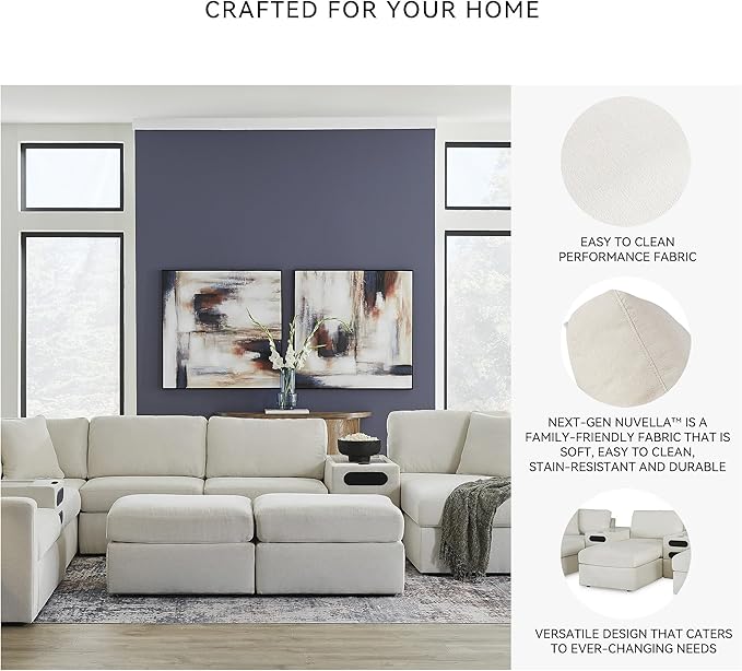 Signature Design by Ashley Modmax Contemporary Stain Resistant Upholstered Oversized Accent Ottoman with Non-Skid Legs White