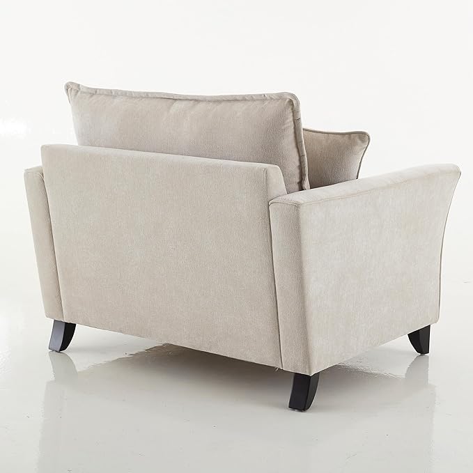 Oversized Accent Chair Chenille Fabric Armchair with Pillow Comfy Single Sofa with 46.3 Wide Seat Cushion Rubberwood Legs Elegant Ruffled Armrests Lounge Chair for Living Room Office (Cream/45)