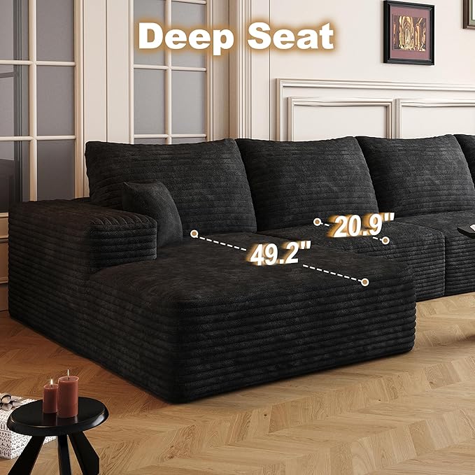 136 Sectional Couches for Living Room Cloud Couch Sofa with L-Shape Upholstered Boneless Couchs Modern Modular Sectional Couch with Chaise (Black 136 Left Facing Chaise+3Seaters+Ottoman)