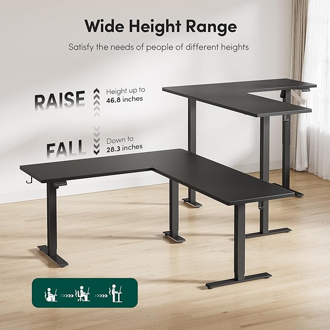 FEZIBO 75 * 63 L Shaped Standing Desk Electric Height Adjustable L Shaped Desk Suitable for Home Office Black