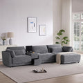 Merax Modern Oversized L-Shaped Sectional Sofa with Ottoman USB Charging Port &amp Storgae Drawers Chenille Reversible Couch Set with 4 Pillows for Living Room Easy Assemble Gray