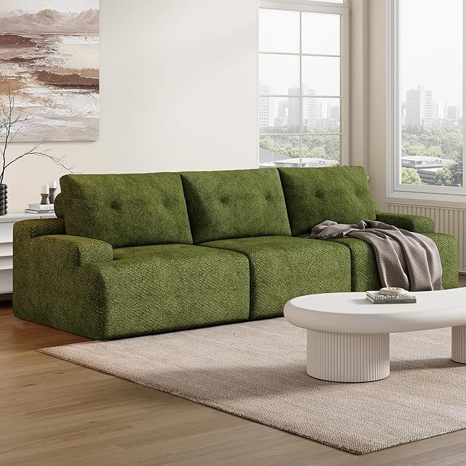 98 Chenille Modular Sectional Sofa 3-Seater Cloud Couch for Living Room Oversized Comfy Modular sectional couches for Living Room Boneless Couch 3 Seater Green Couch