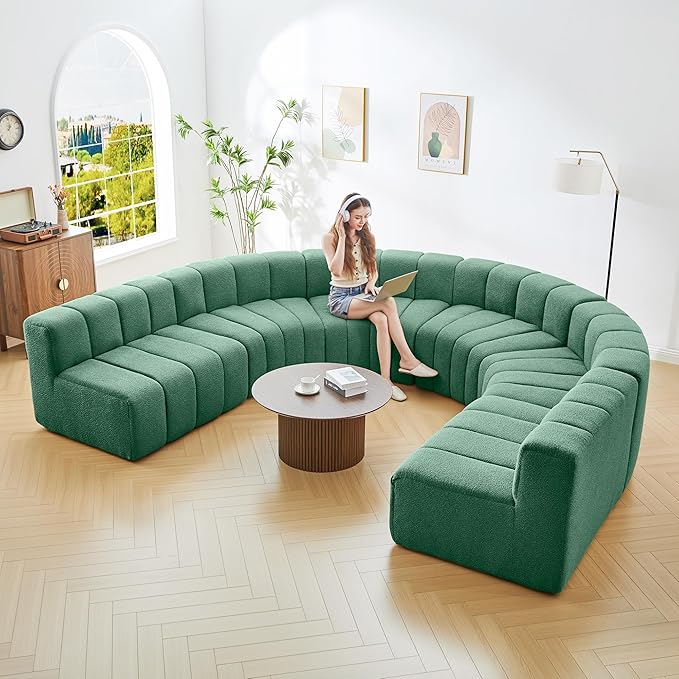 LEVNARY 2-Piece Modular Sectional Sofa All-Foam Compressed Rectangular Couch Set Cloud Sofa Modules for Apartment Small Space Living Room (Green)