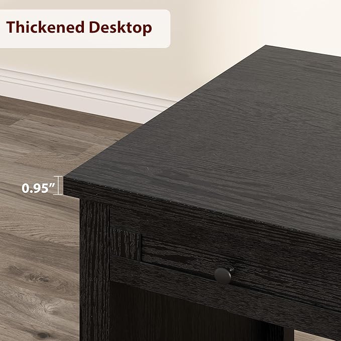 53.5 Farmhouse Home Office Desk with File Cabinet Wooden Executive Desk with Power Outlet Work Desk with Drawers Traditional Wood Desk for Home and Office Black