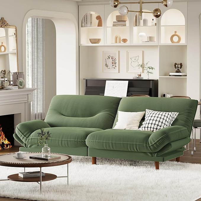 Homall Futon Sofa Bed Modern Loveseat Futon Couch with Adjustable Backrest and Armrests Sleeper Sofa Bed with Wood Frame for Living Room Office Apartment (Corduroy Green)