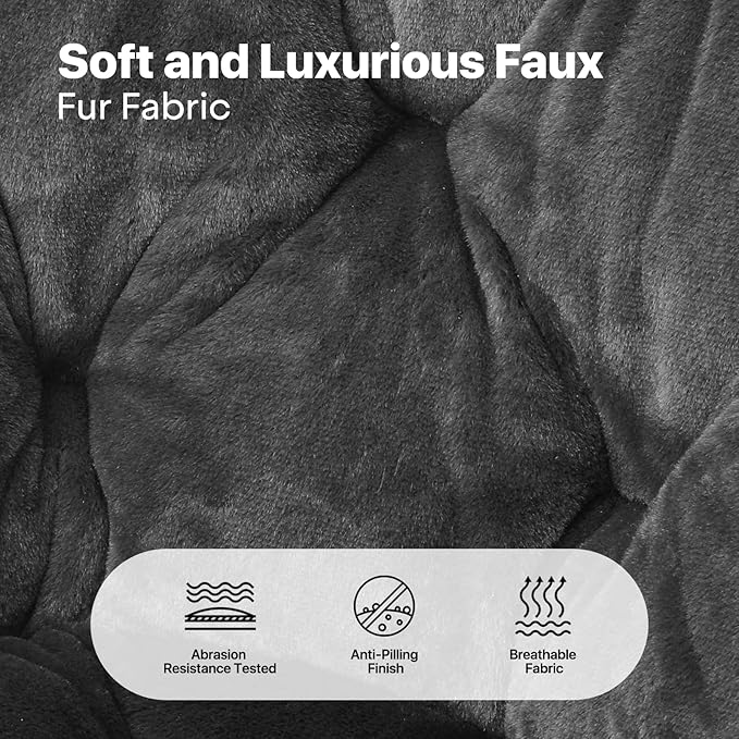 Foldable Oversized Moon Chair with Footrest Large Faux Fur Round Saucer Moon Chair with Folding Footrest Stool for Teens and Adults